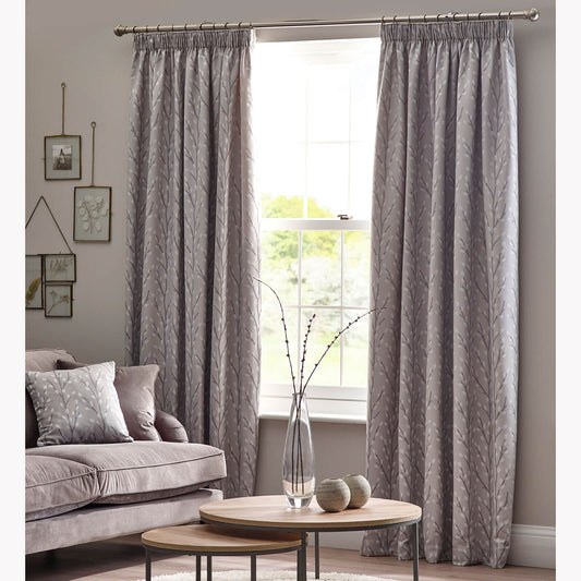 Sienna Abstract Dove Grey Pencil Pleat Curtains