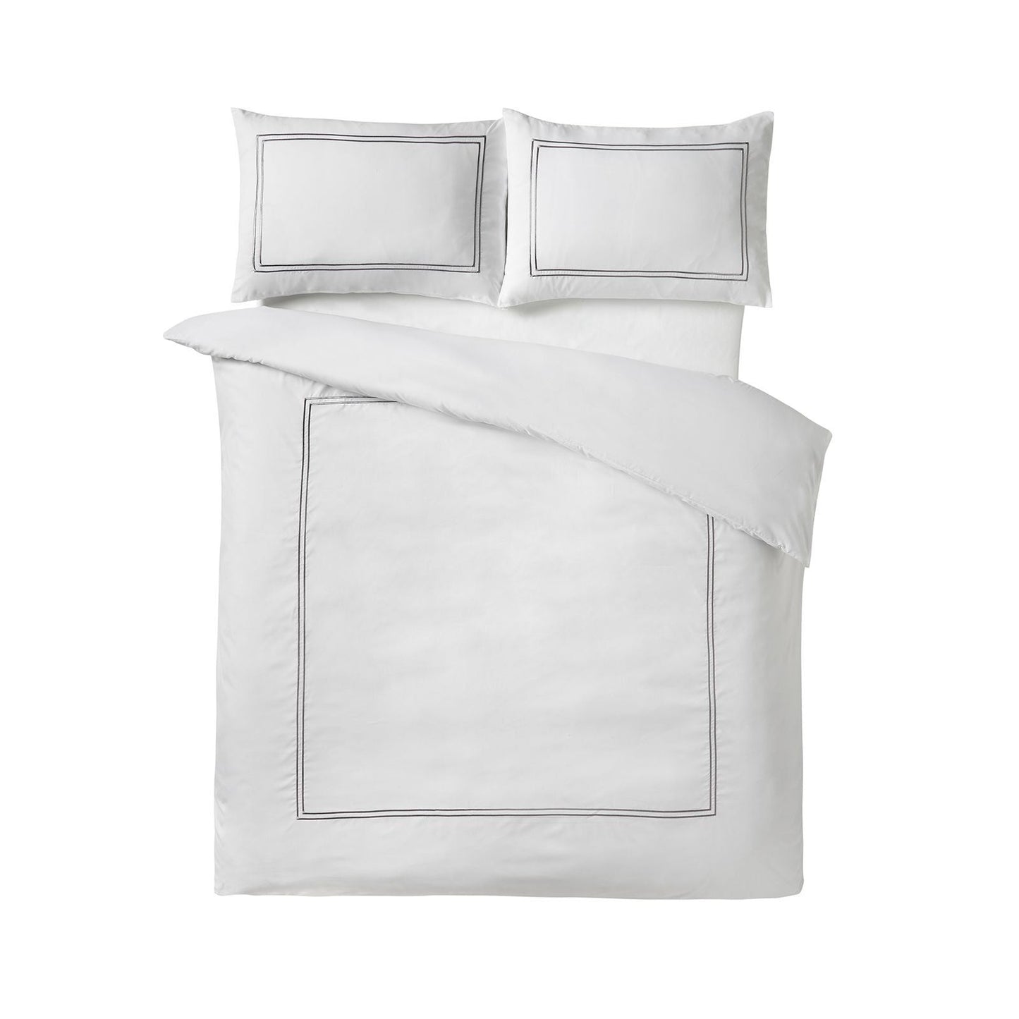Catherine Lansfield So Soft Mono Satin Stitch White / Silver Duvet Cover Set