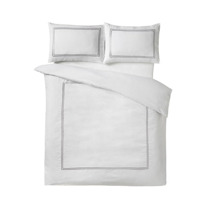 Catherine Lansfield So Soft Mono Satin Stitch White / Silver Duvet Cover Set