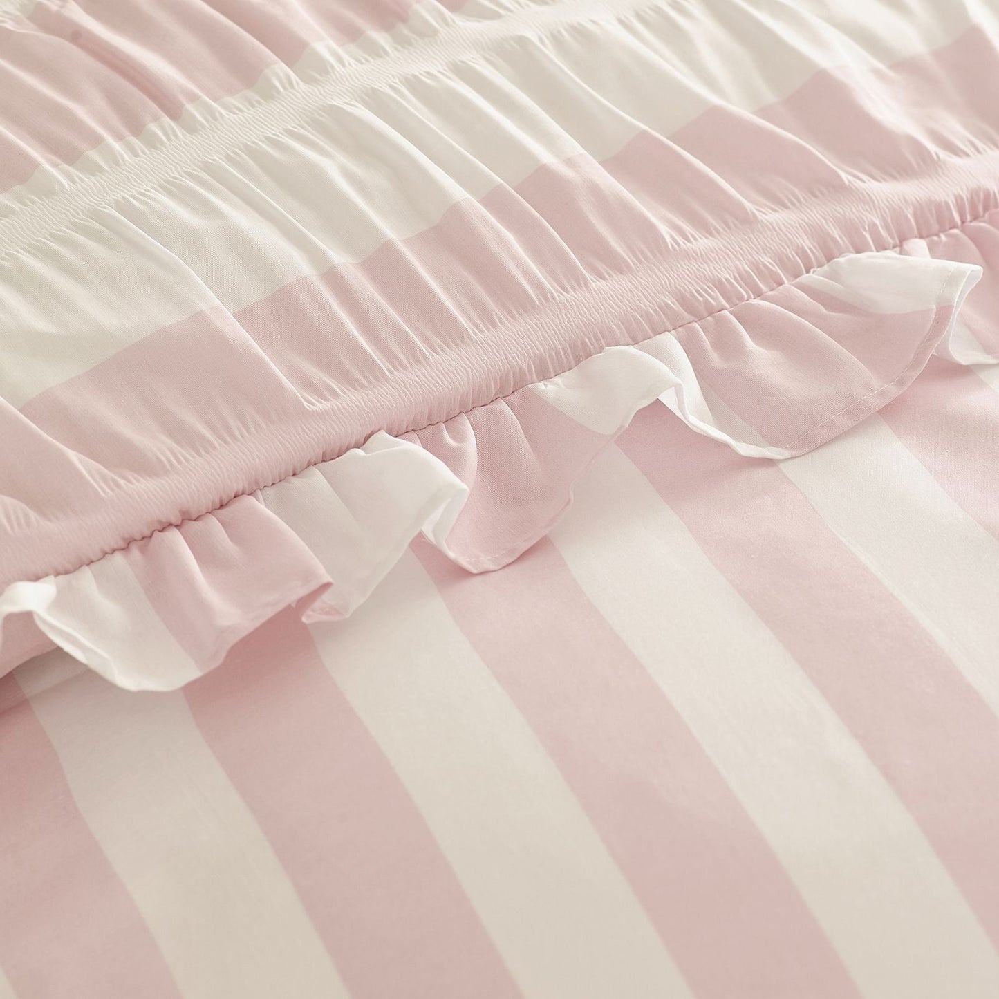 Catherine Lansfield Seersucker Frill Stripe Pink Duvet Cover Set