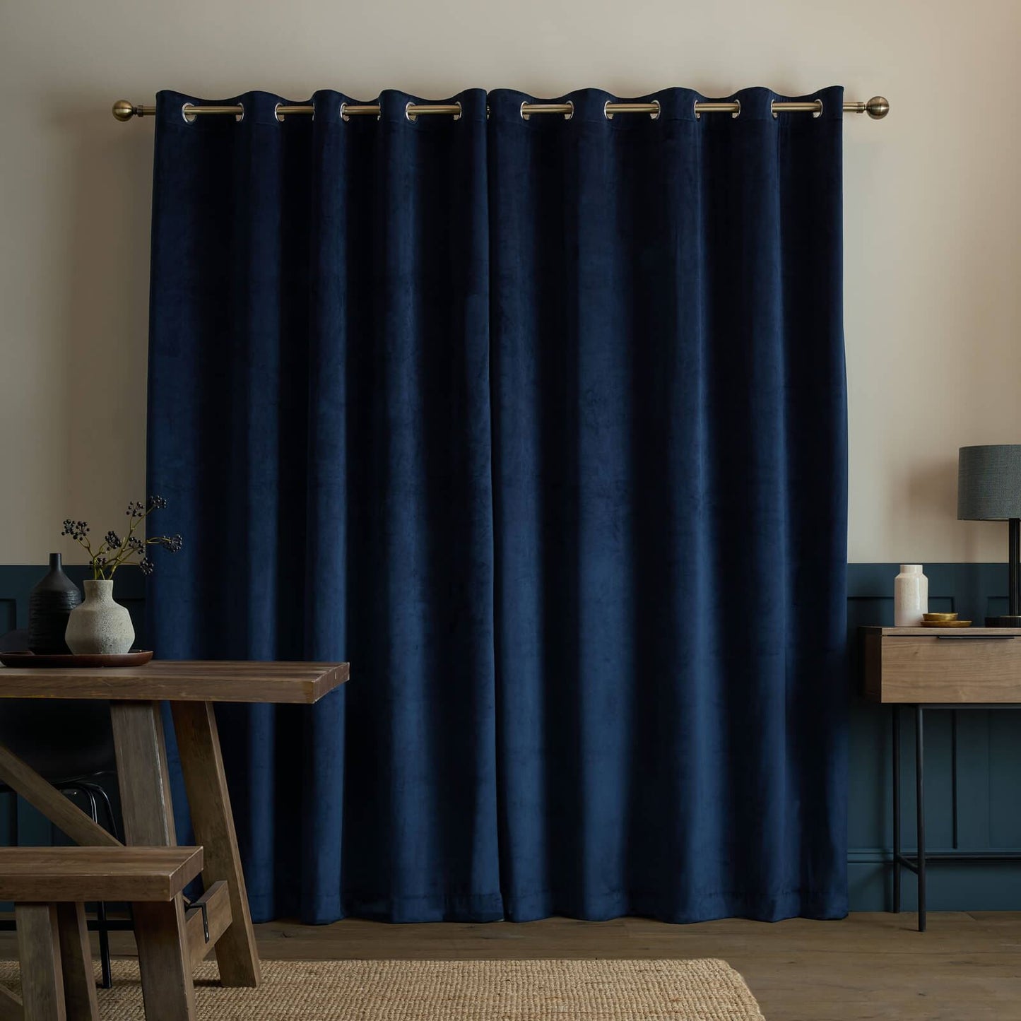 Catherine Lansfield Super Thermal Blackout Matt Velour Eyelet Door Panel Navy Blue