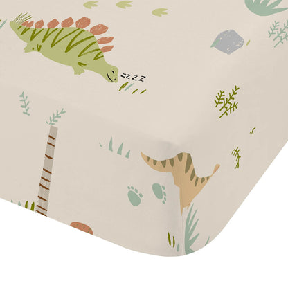 Sleepy Dino Green Fitted Sheet