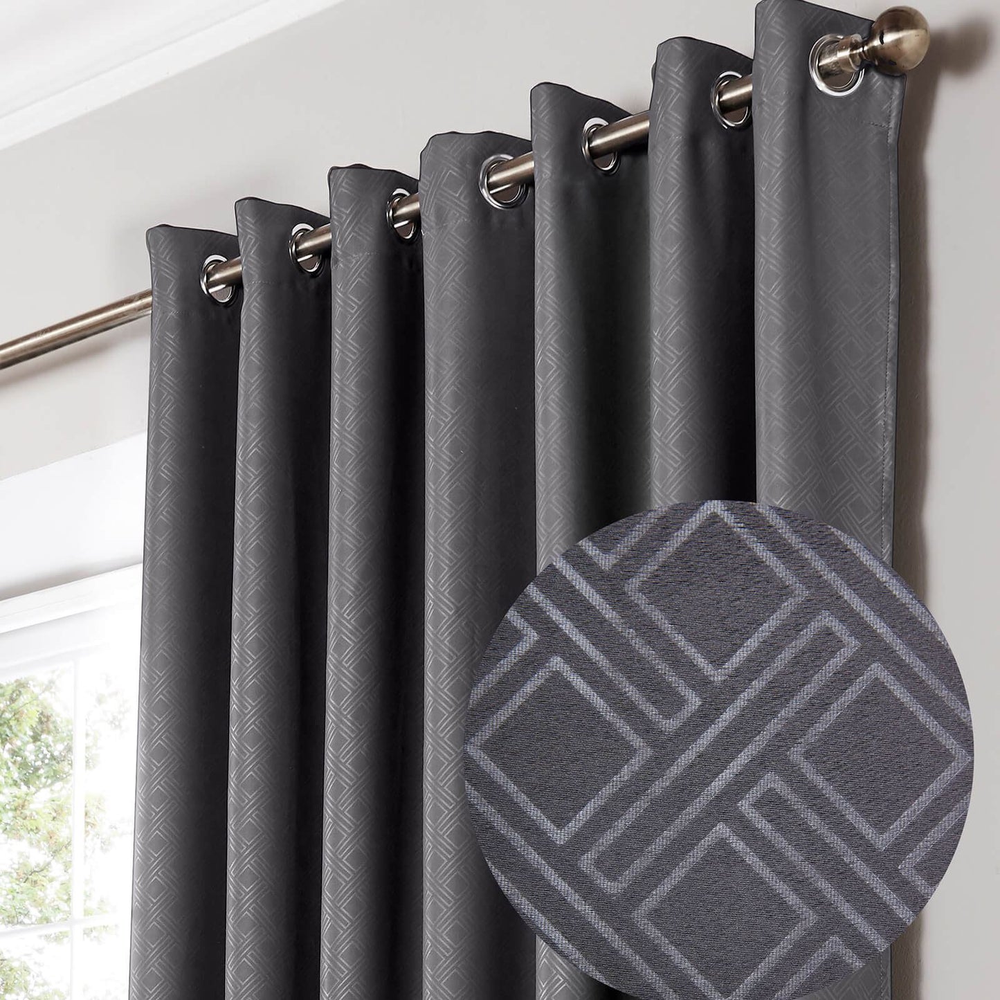 Diamond Charcoal Eyelet Curtains