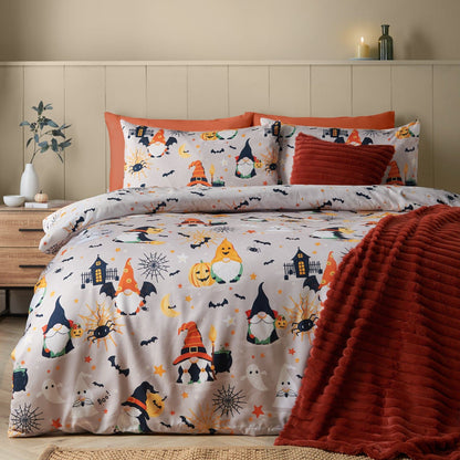 Catherine Lansfield Halloween Gonks Reversible Bedding Duvet Cover Set Natural