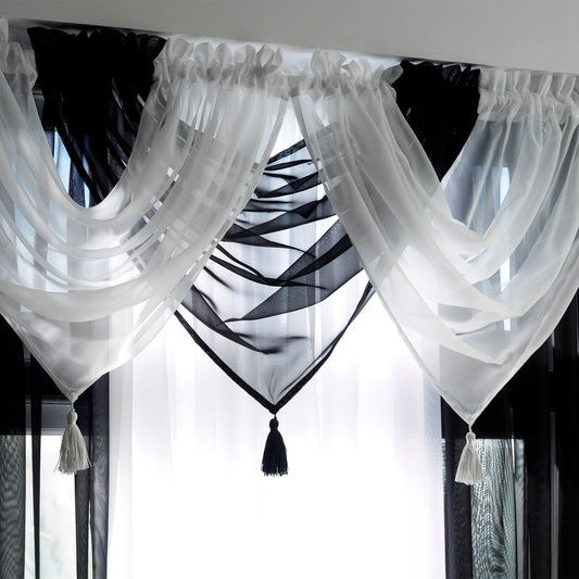 Plain Voile Black Curtain Swag