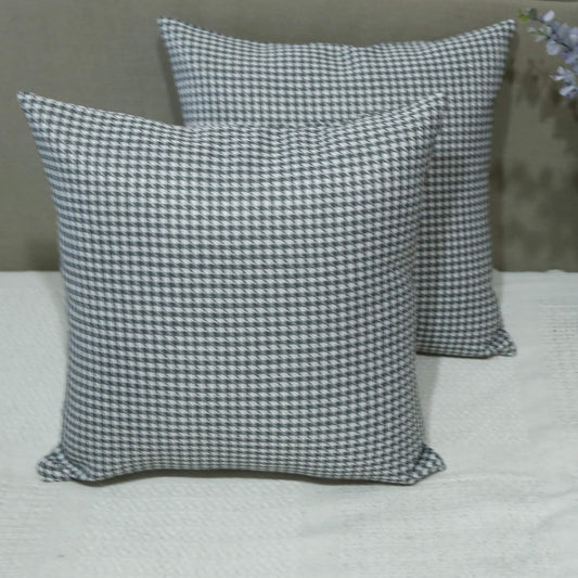 Plaid Jacquard Grey Cushion Cover Pair