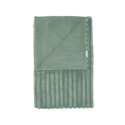 Cosy Ribbed Faux Fur Soft Blanket Throw Green