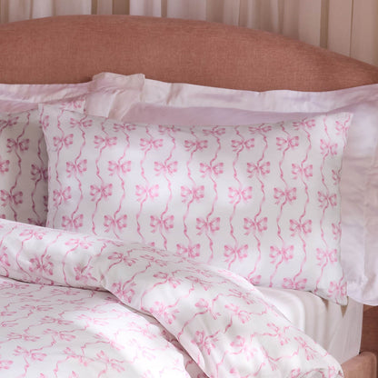 Cath Kidston Ribbon And Bows Reversible Cotton Bedding Duvet Cover Set White / Pink