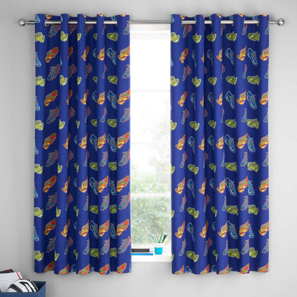 Bright Football Fully Reversible 66x72 Inch Eyelet Curtains Two Panel Navy Blue