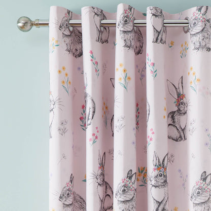 Bunny Tails Ditsy Flowers Fully Reversible 66x72 Inch Eyelet Curtains Two Panels Pink