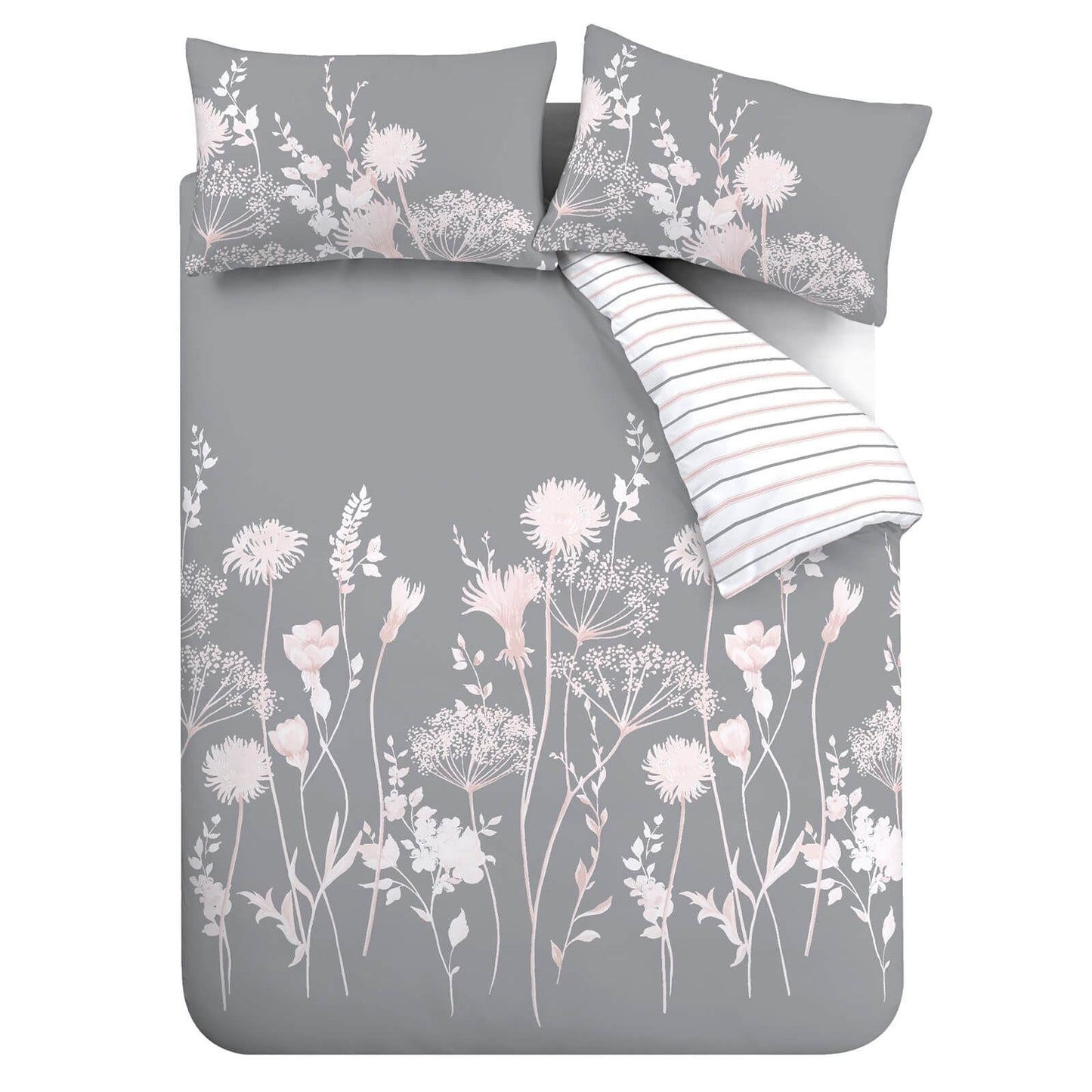 Meadowsweet Floral Pink Grey Duvet Set