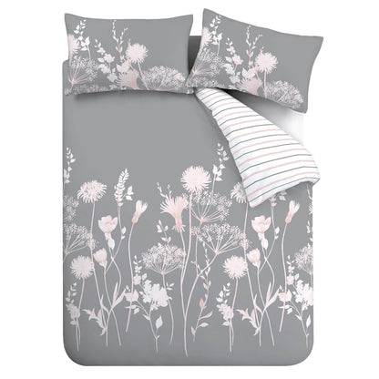 Meadowsweet Floral Pink Grey Duvet Set