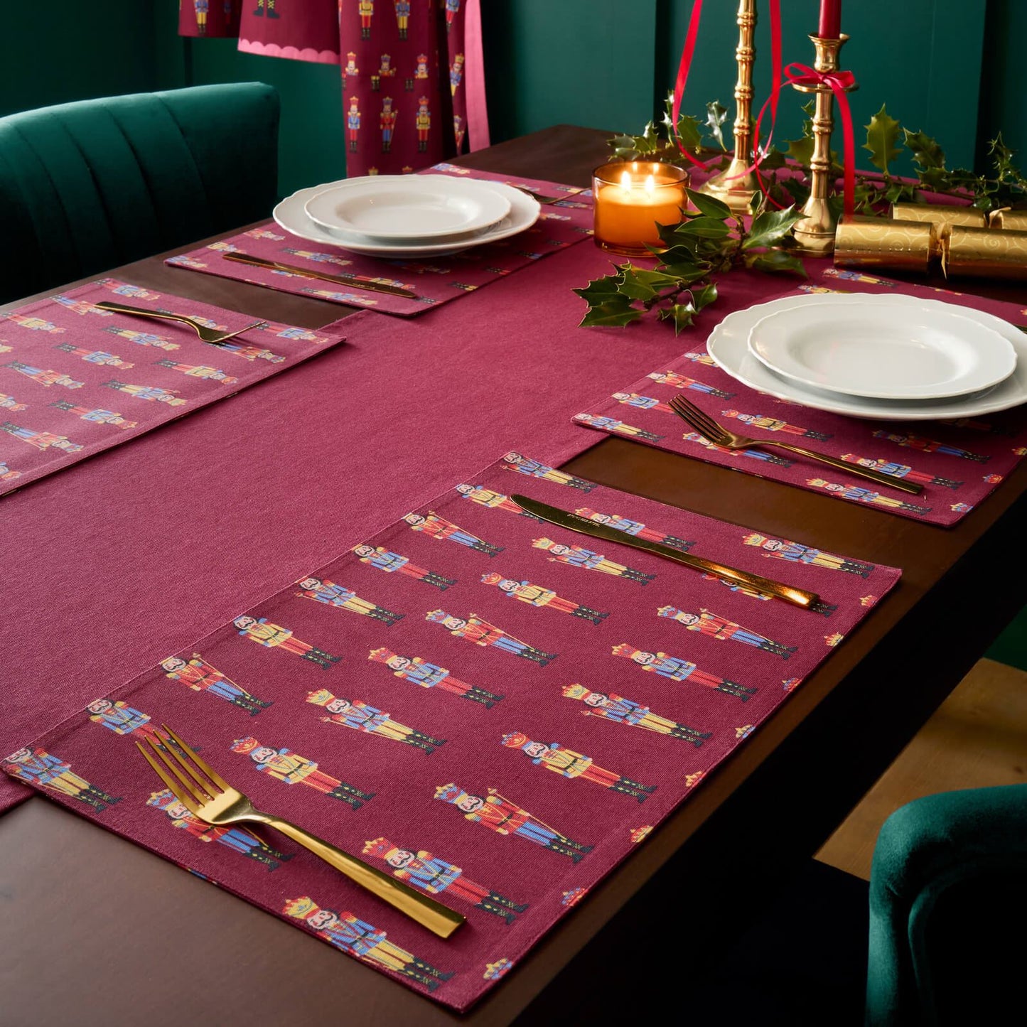 Catherine Lansfield Christmas Nutcracker Cotton Dining Placemat 4 Pack Plum - 30x46cm