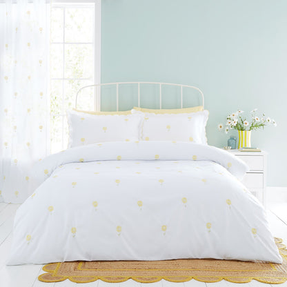 Lorna Embroidered Daisy White Yellow Duvet Cover Set