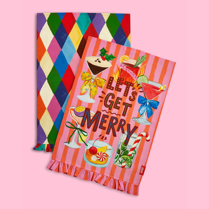 Eleanor Bowmer Let's Get Merry Cotton Kitchen Tea Towel Pack of 2 Bright - 50x70cm