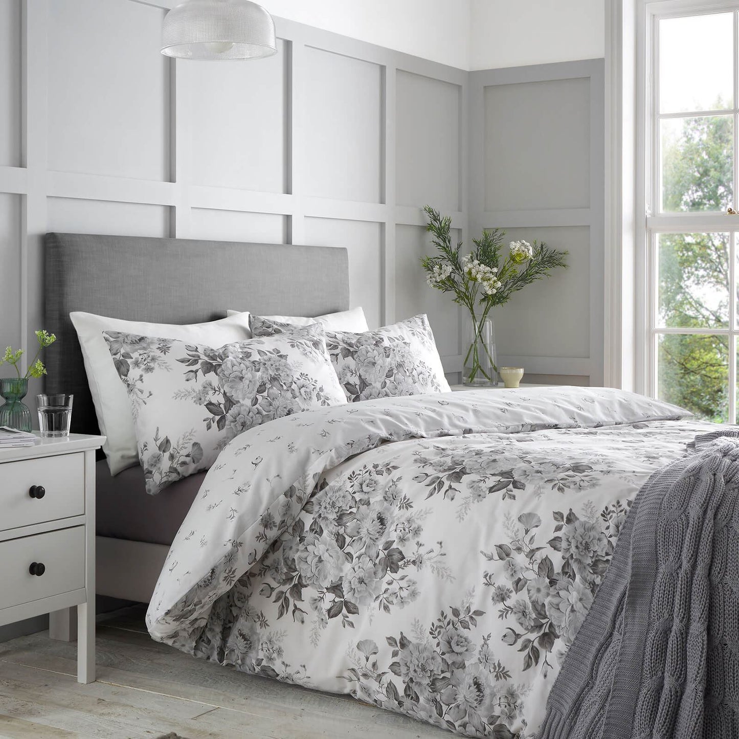 Elinda Floral Grey Duvet Cover Set