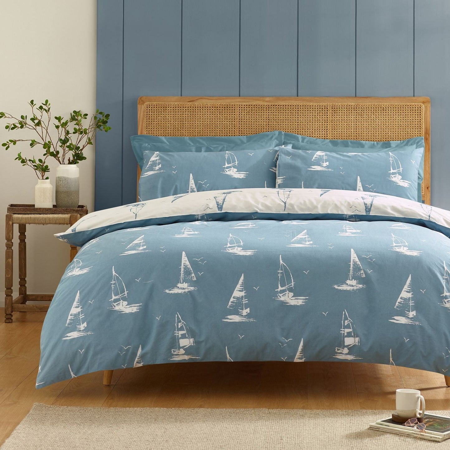 Catherine Lansfield Salcombe Boats Soft Blue Duvet Cover Set