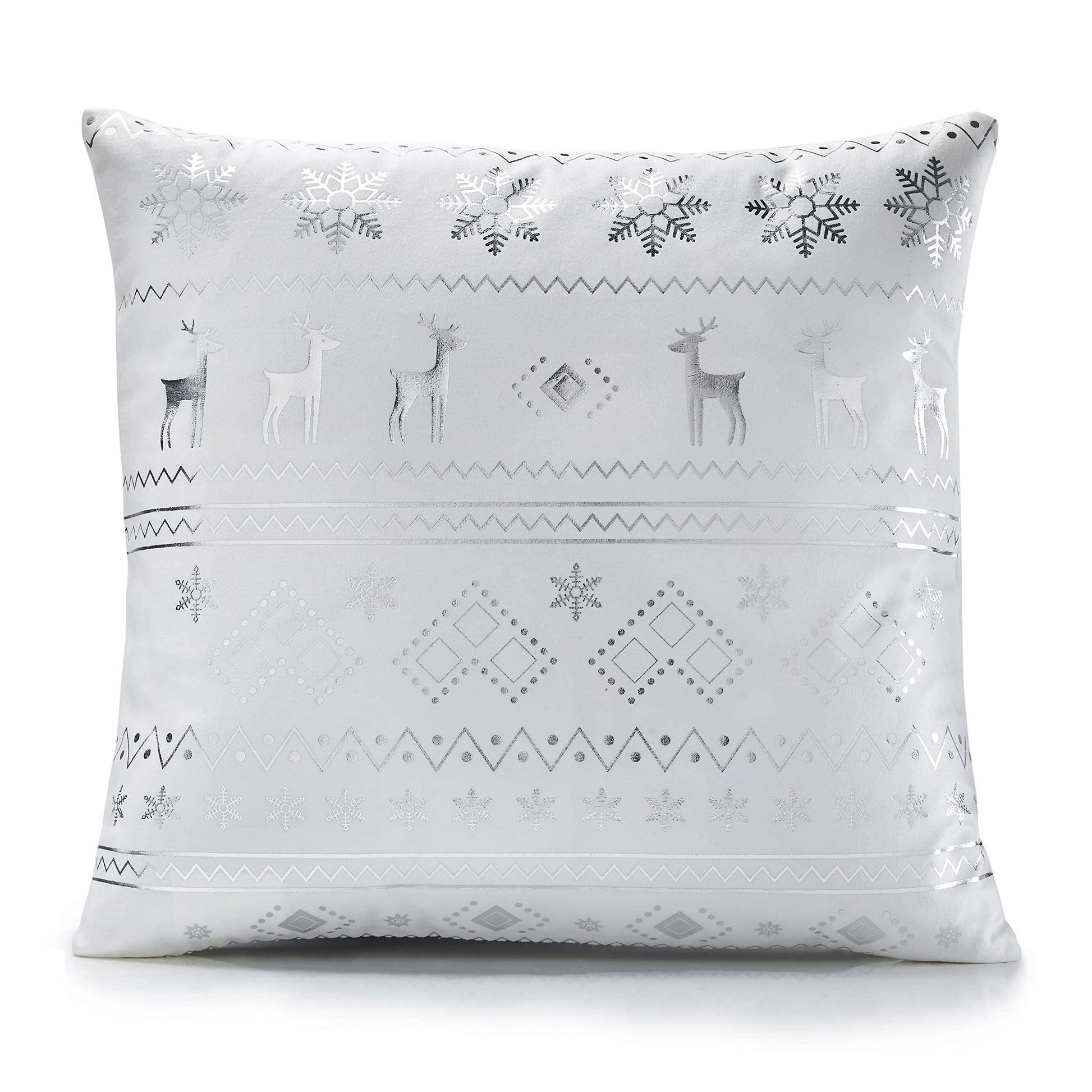 Christmas Reindeer White Silver Cushion Cover