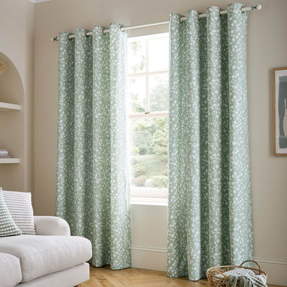 Catherine Lansfield Arla Floral Lined Eyelet Curtains Two Panels Green