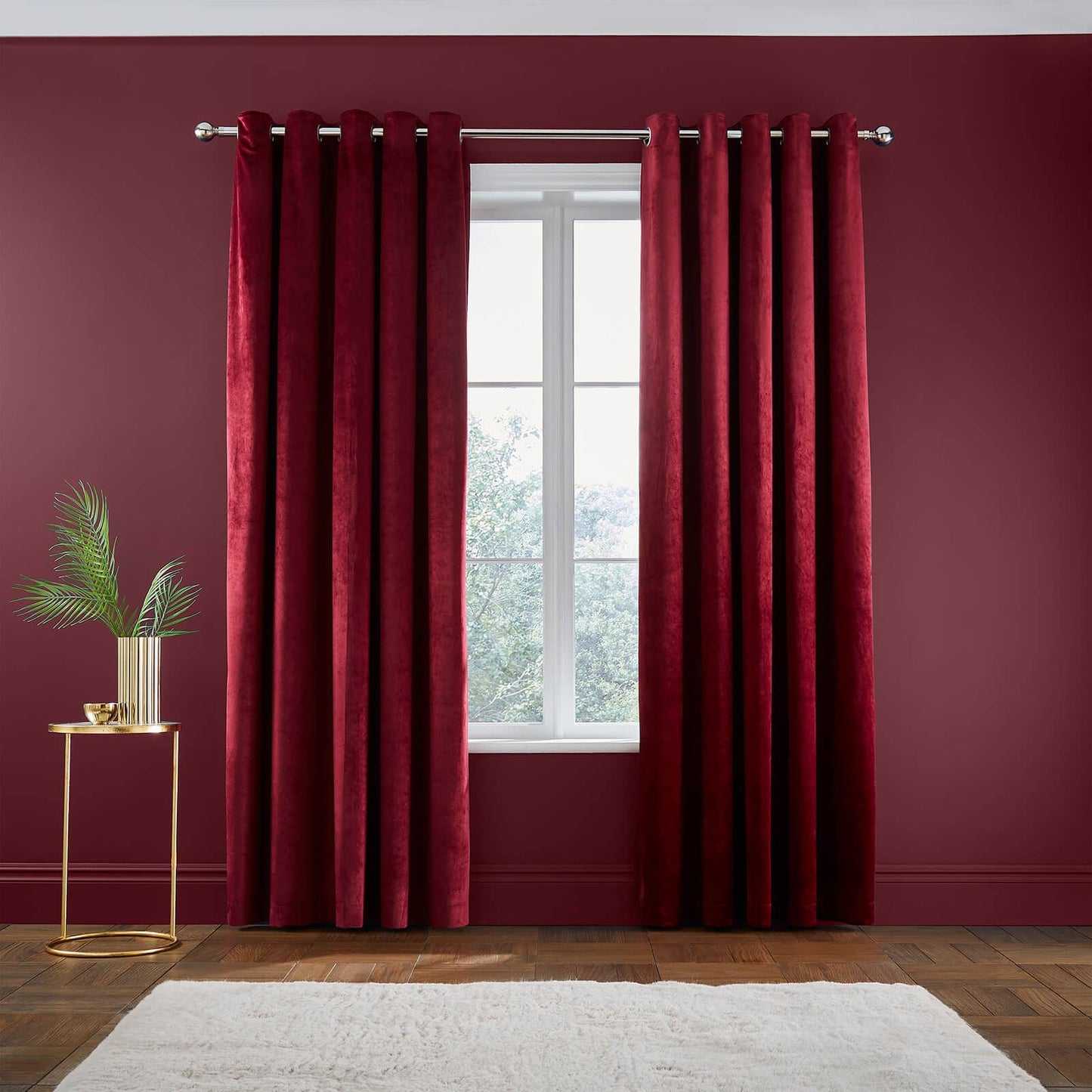 Kingsley Matt Velvet 66x90 Inch Lined Eyelet Curtains Two Panels Raspberry