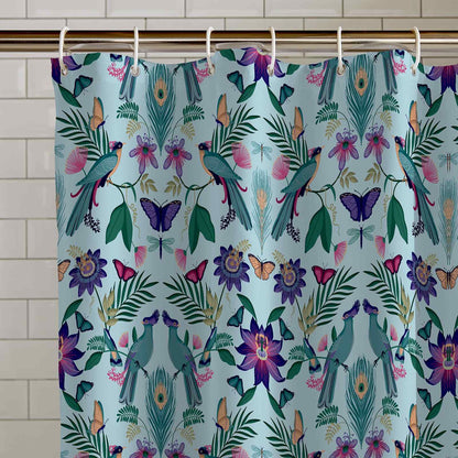 Mya Tropical Bird Duck Egg Blue Shower Curtain