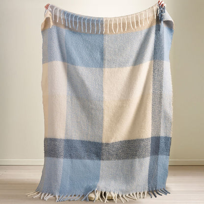 Catherine Lansfield Faux Mohair Check Blue Blanket Throw - 130x170cm
