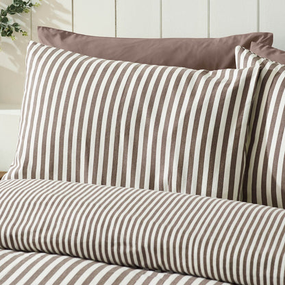 Catherine Lansfield Striped Reversible Cotton Bedding Duvet Cover Set Chocolate