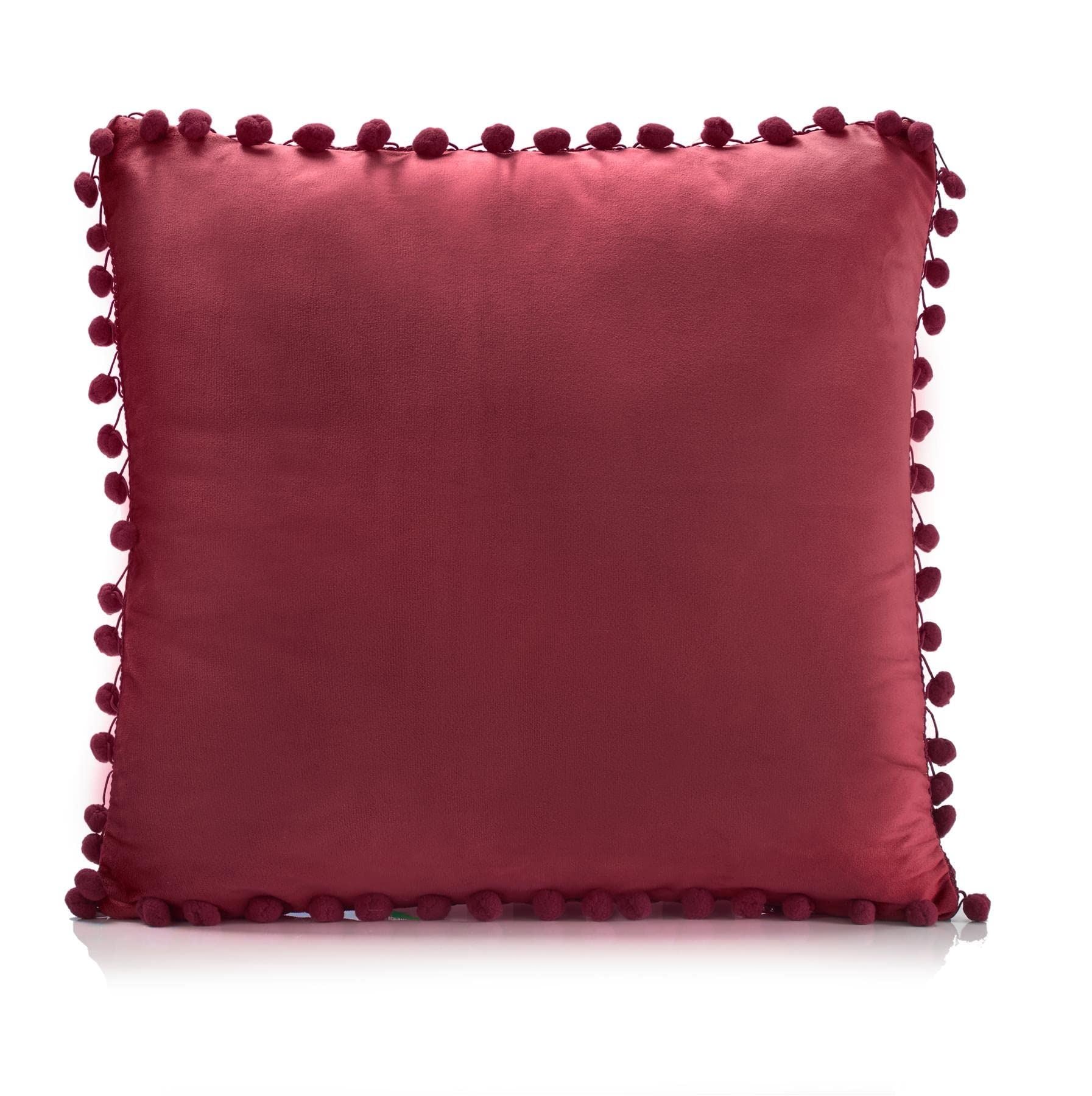 Poms Velvet Burgundy Cushion Cover