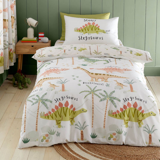 Sleepy Dino Green Duvet Cover Set