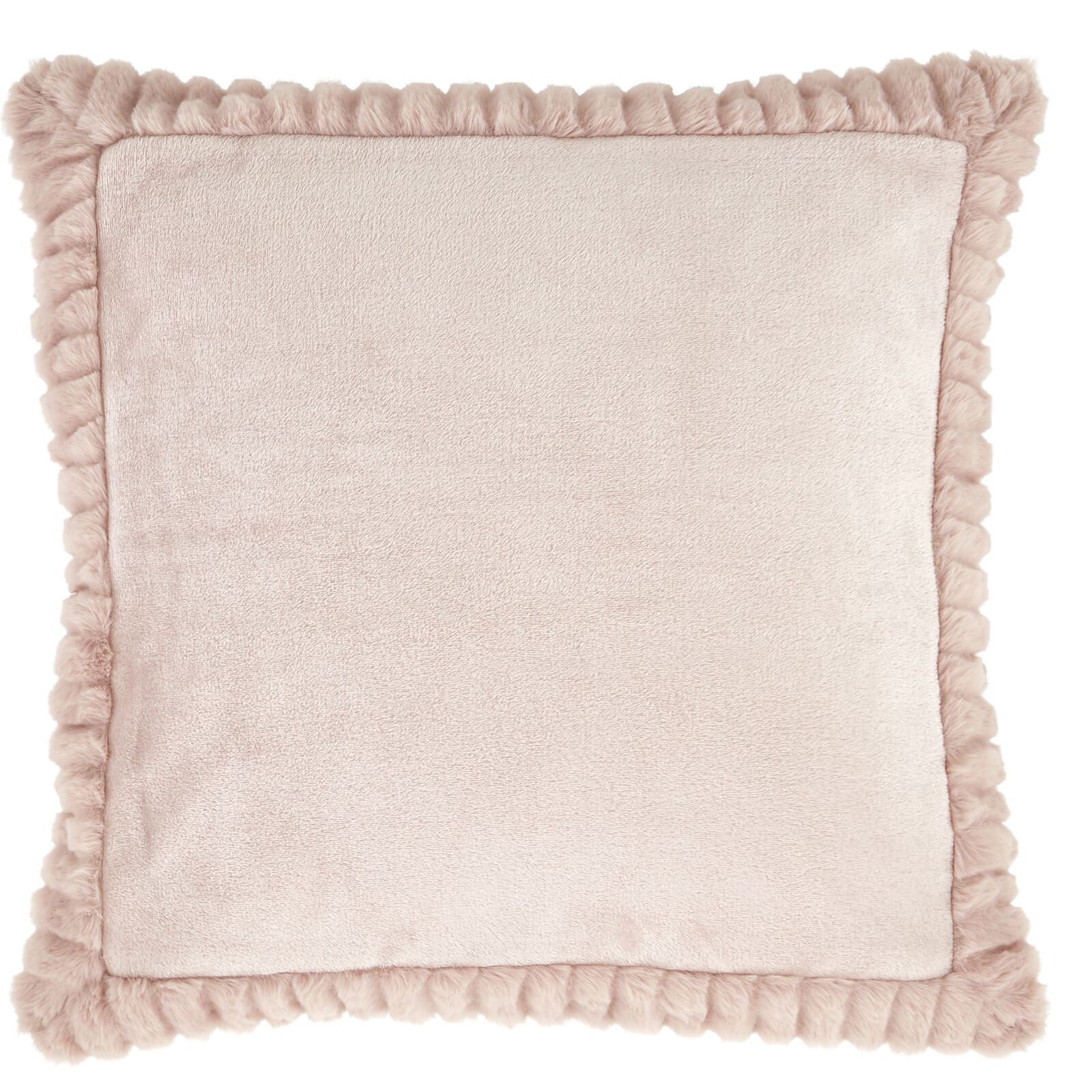 Velvet And Faux Fur Pink Filled Cushion