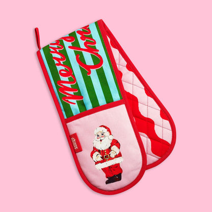 Eleanor Bowmer Santa Cotton Kitchen Double Oven Glove Bright