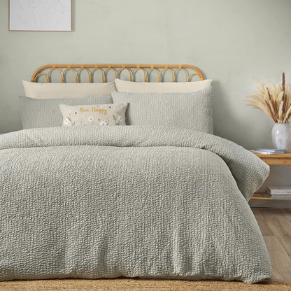 Catherine Lansfield Crinkle Seersucker Green Duvet Cover Set