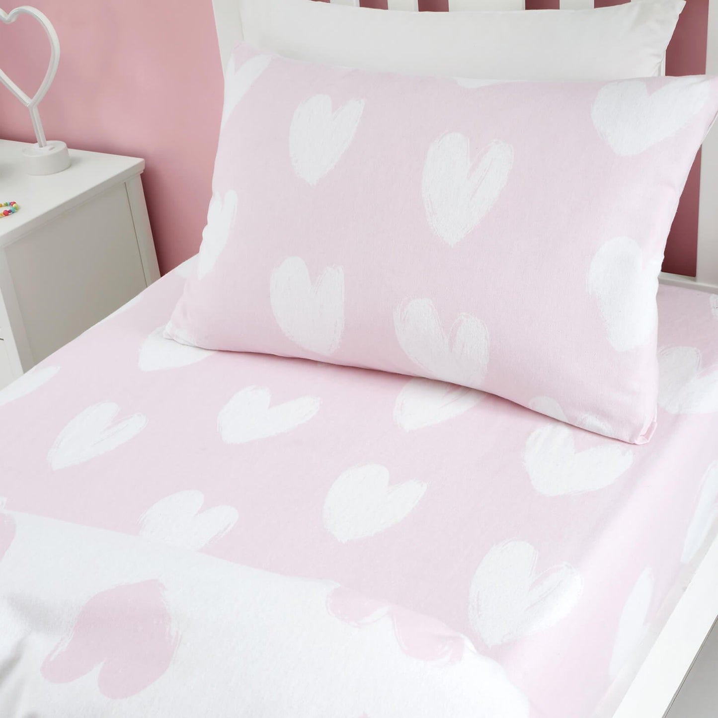 Brushed Hearts White Fitted Sheet