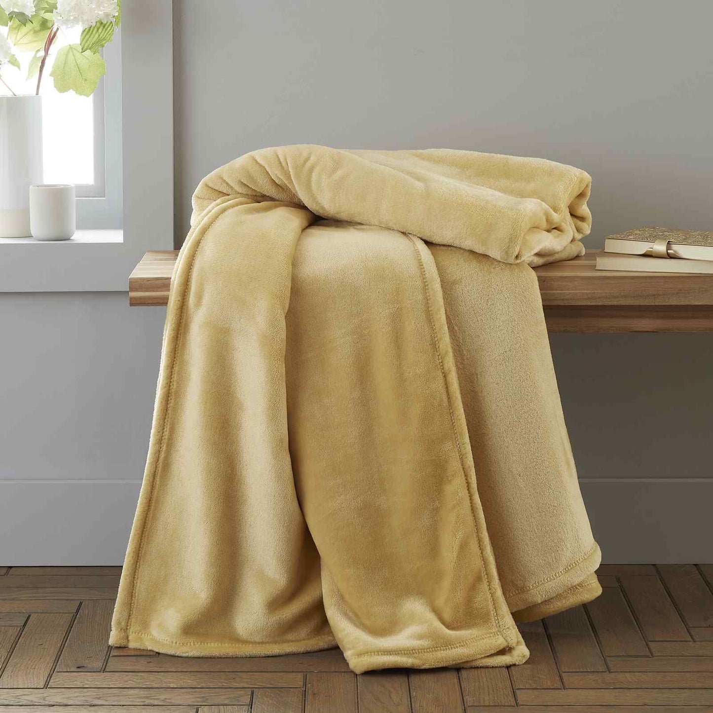 Raschel Velvet Touch Ochre Blanket Throw