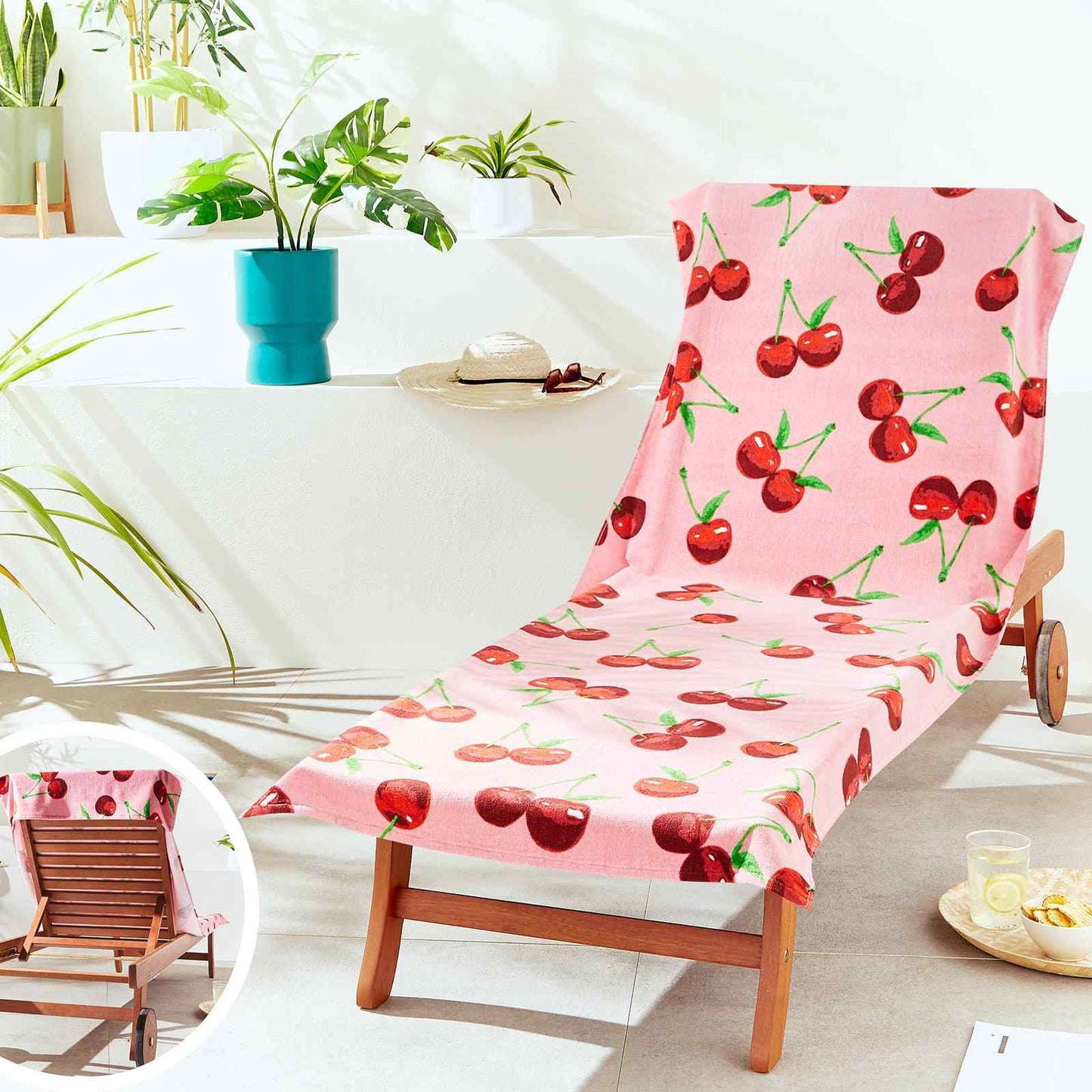 Cherries Pink Sun Lounger Beach Towel