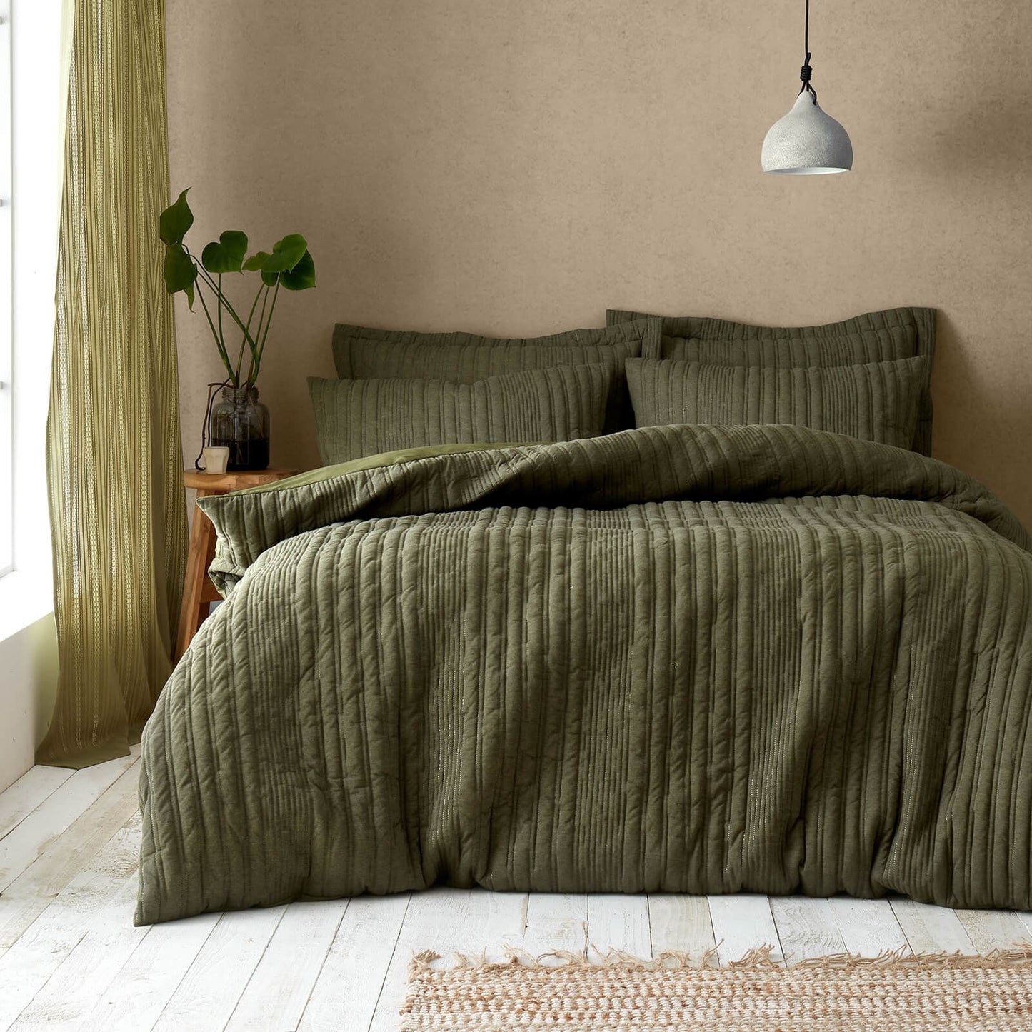 Tamba Jersey Stripe Olive Duvet Cover Set