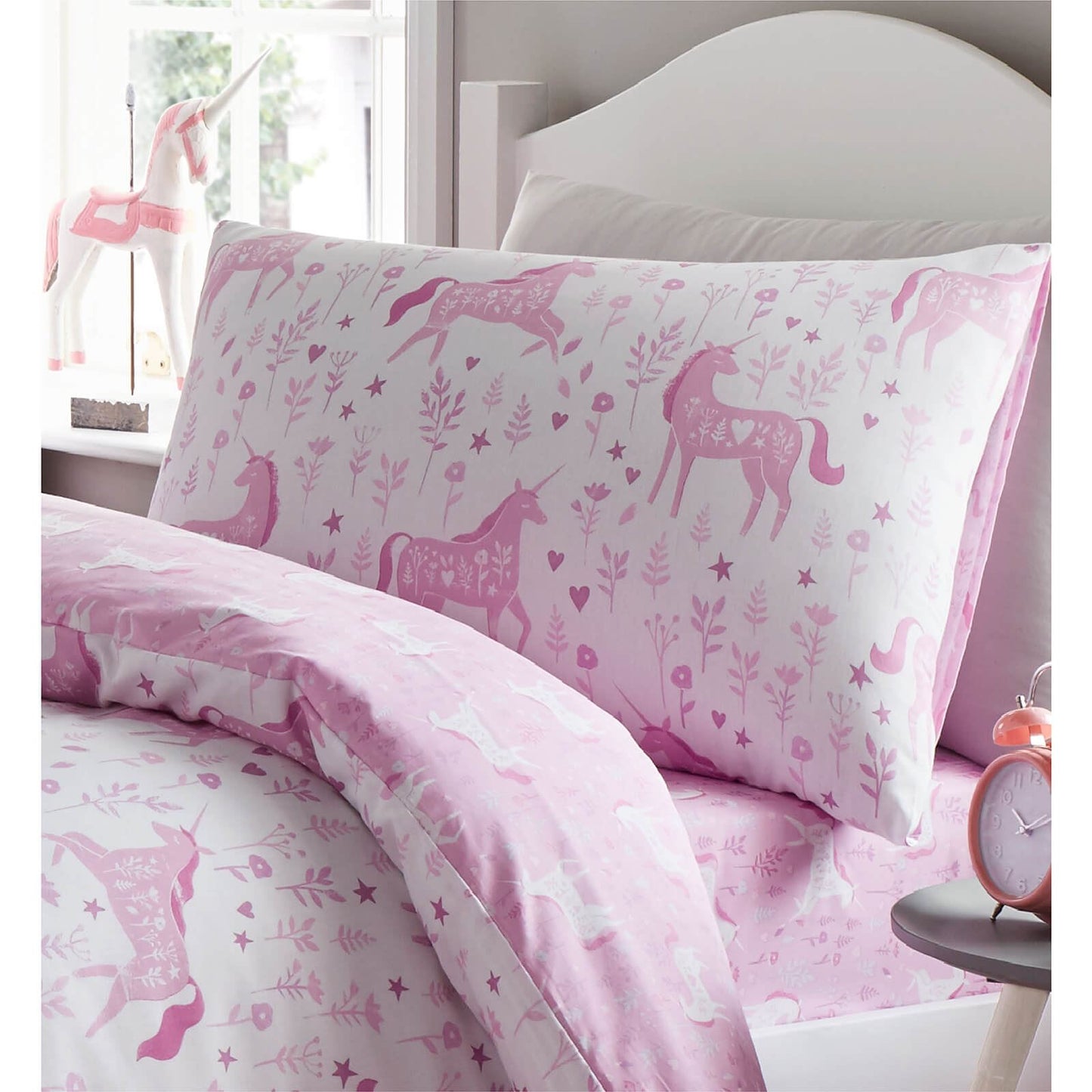 Folk Unicorn Pink Fitted Sheet