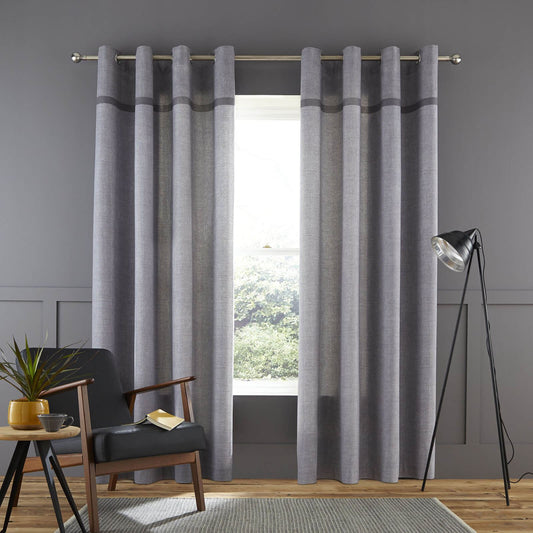 Melville Woven Texture Grey Eyelet Curtains