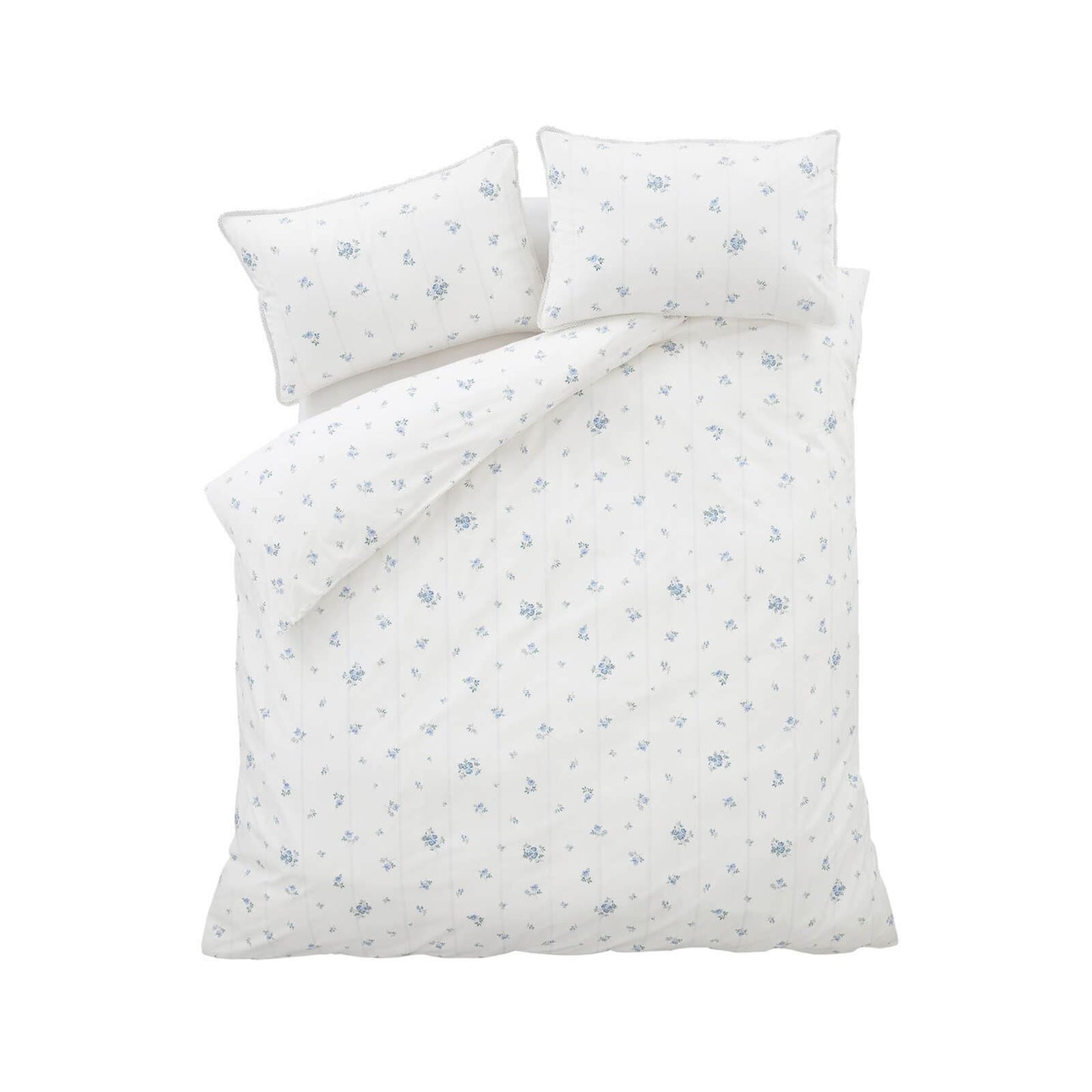Bianca Fine Linens Vintage Rosebud Lace Reversible Cotton Bedding Duvet Cover Set Blue