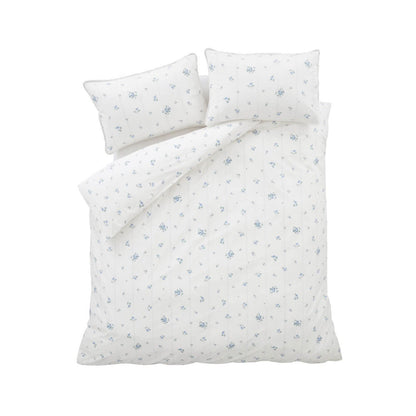 Bianca Fine Linens Vintage Rosebud Lace Reversible Cotton Bedding Duvet Cover Set Blue