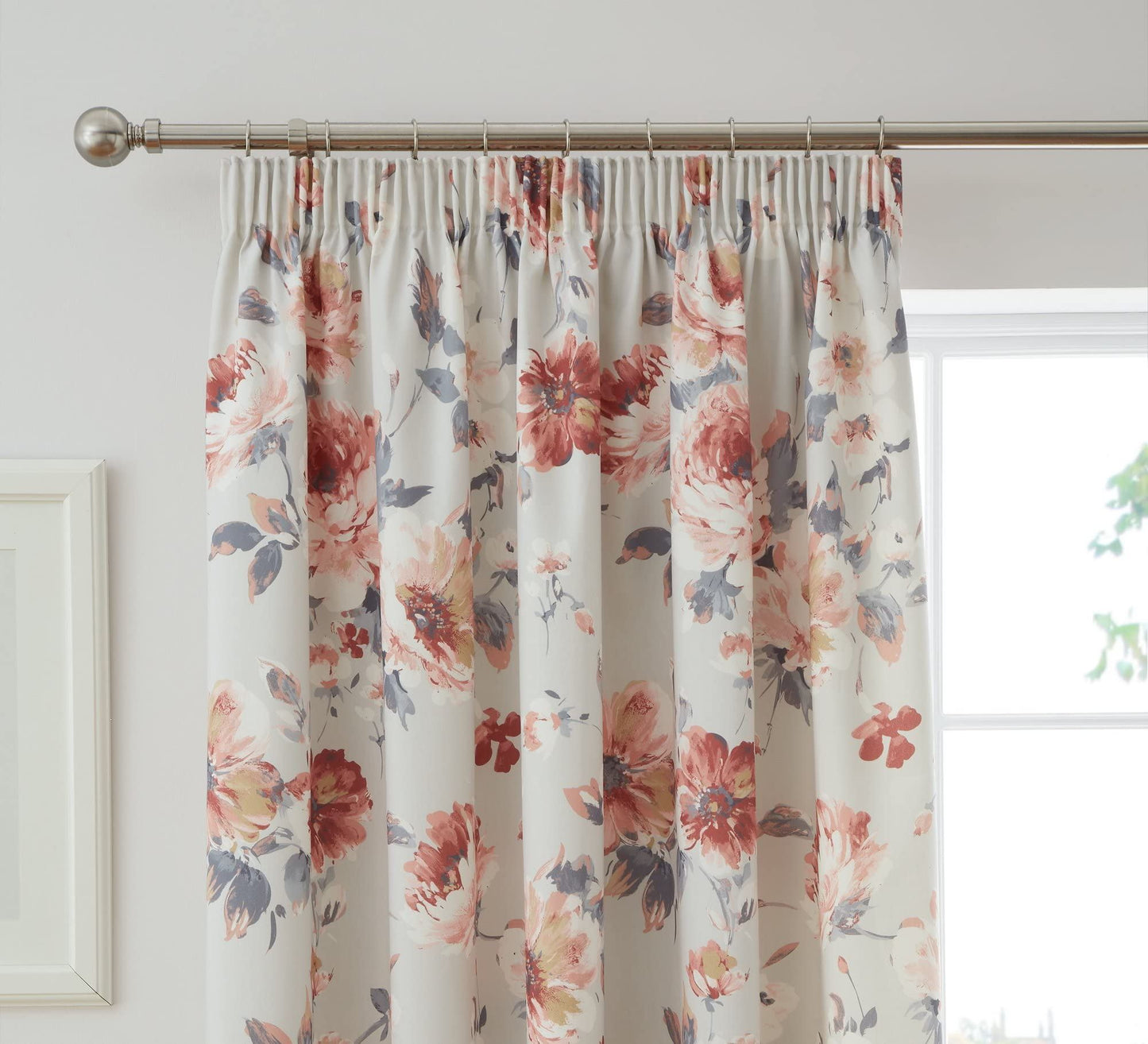 Charity Coral Pencil Pleat Curtains