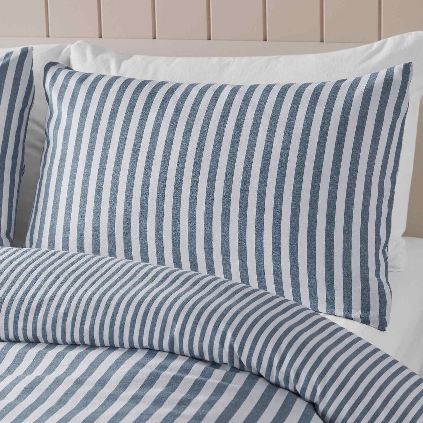 Brushed Stripe Blue Single Duvet Cover Set