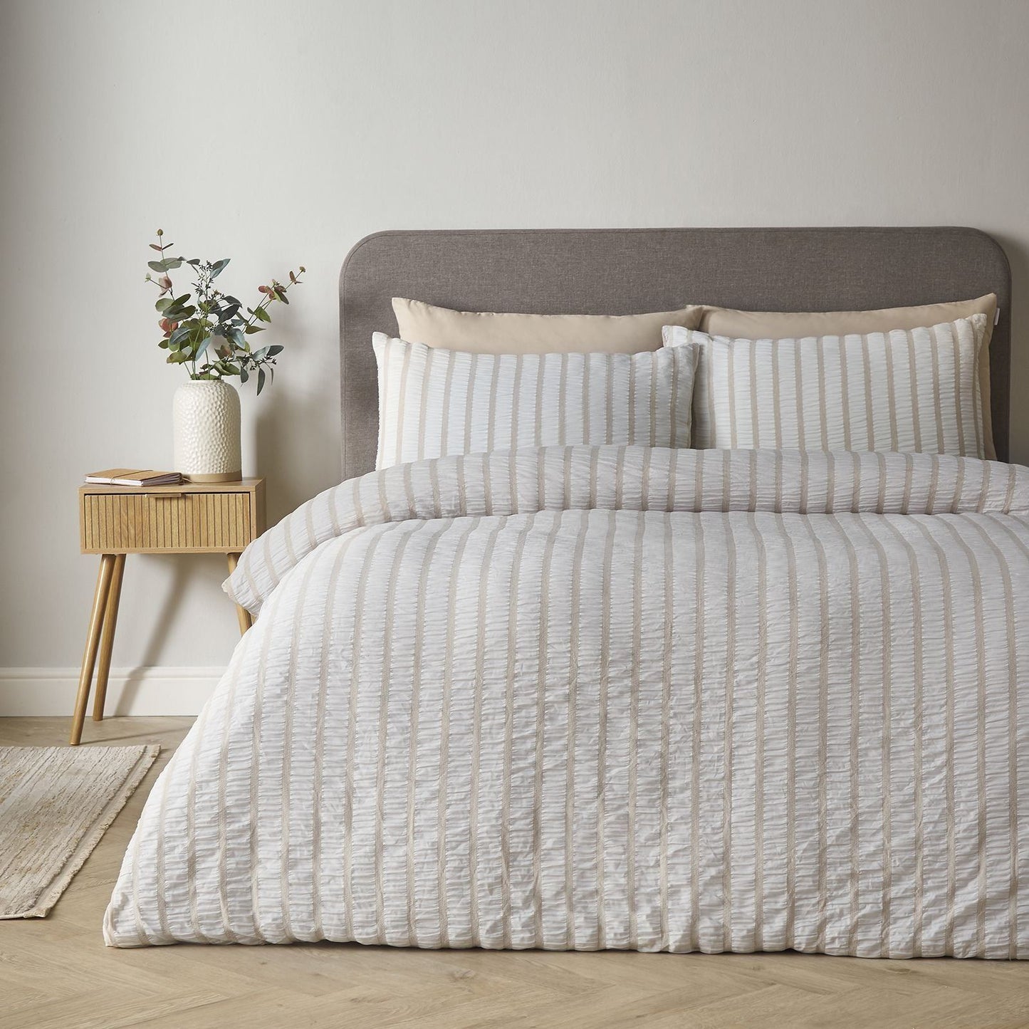 Catherine Lansfield So Soft Seersucker Stripe Natural Duvet Cover Set