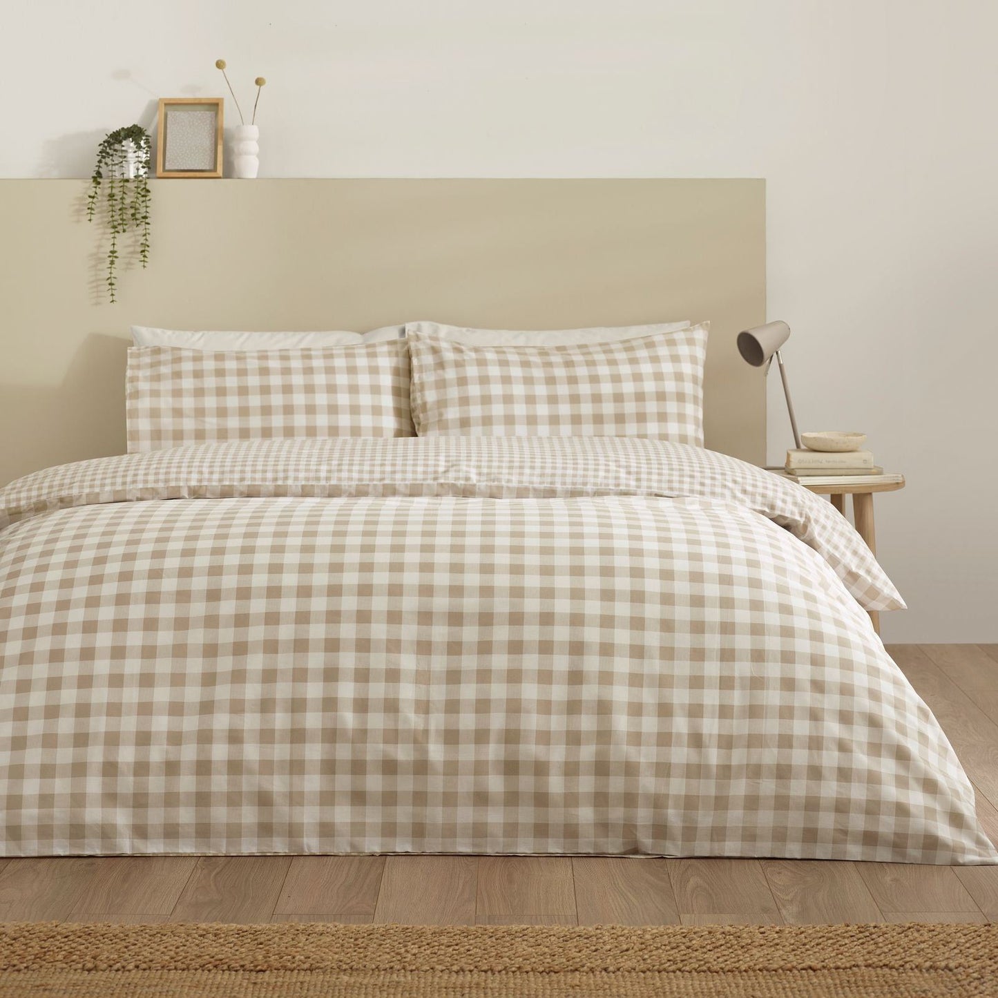 Catherine Lansfield Bamford Gingham Check Natural Duvet Cover Set