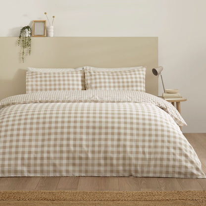 Catherine Lansfield Bamford Gingham Check Natural Duvet Cover Set