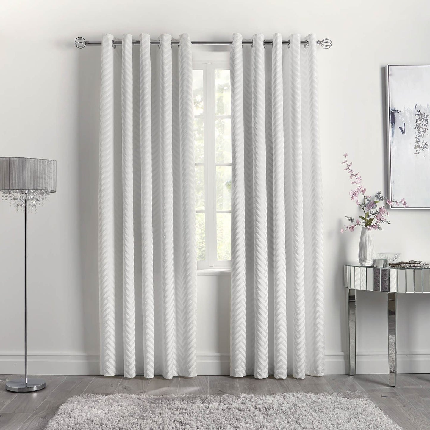 Faye Chevron Ivory Eyelet Curtains