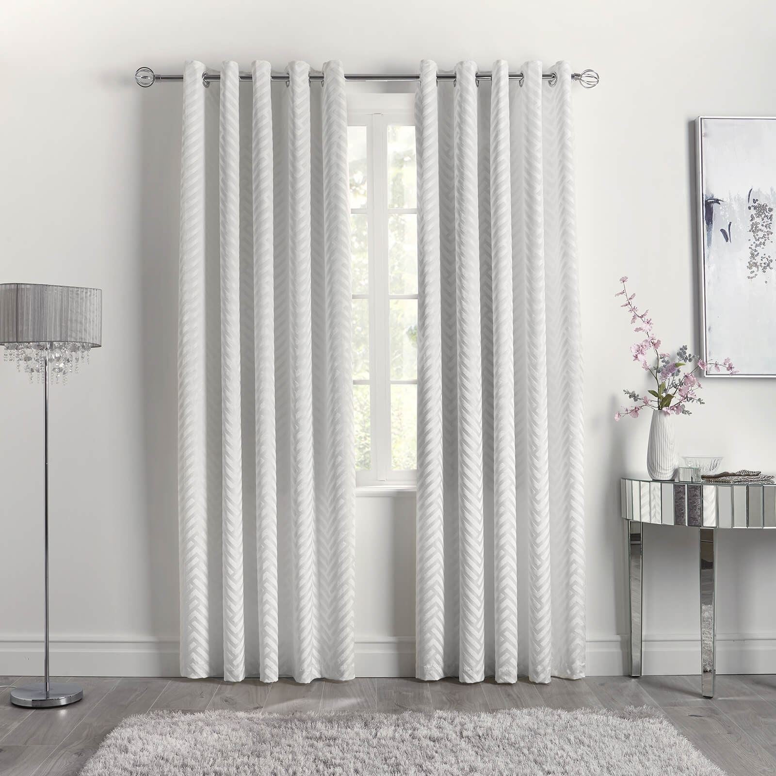 Faye Chevron Ivory Eyelet Curtains