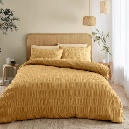 Seersucker Caramel Duvet Cover Set