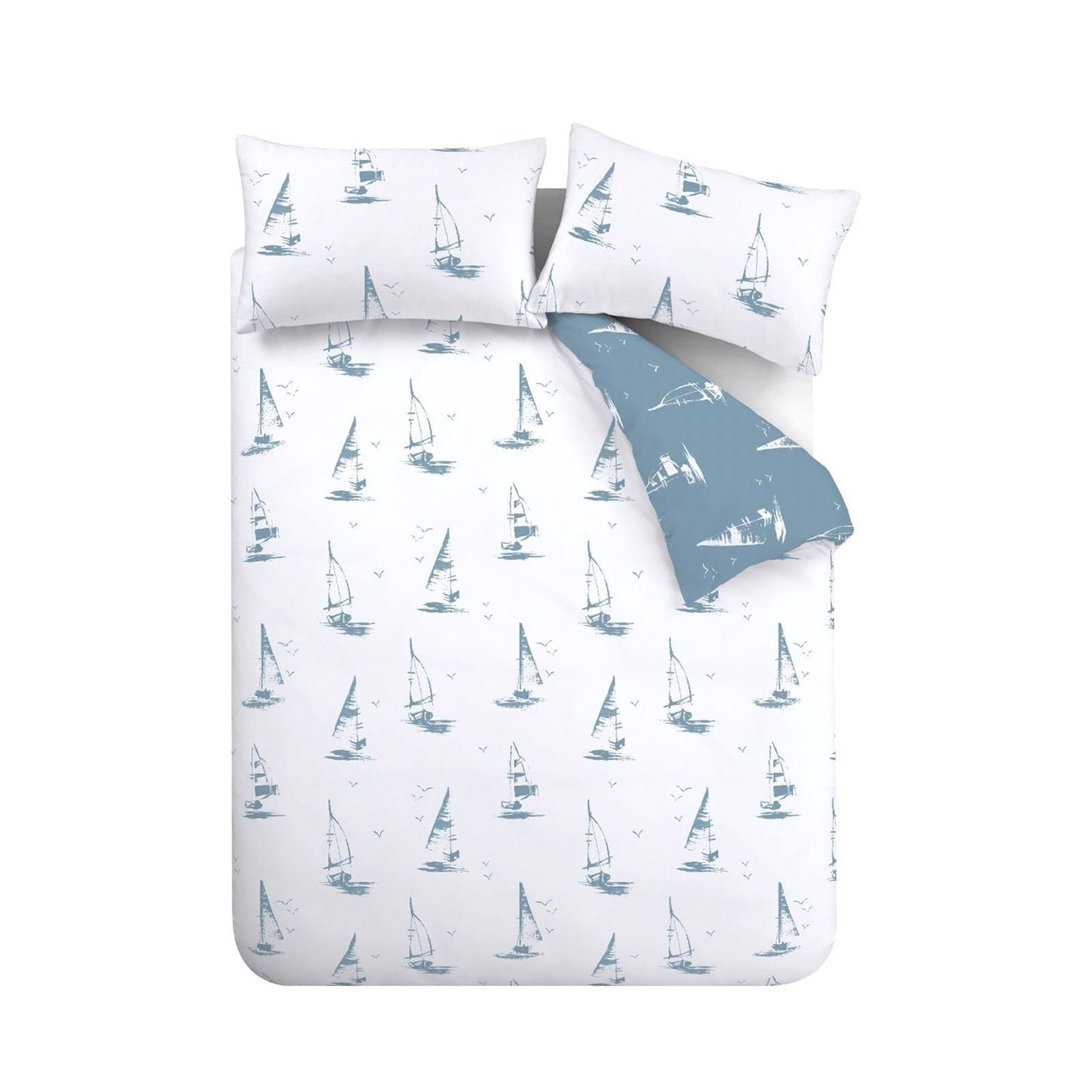 Catherine Lansfield Salcombe Boats Soft Blue Duvet Cover Set