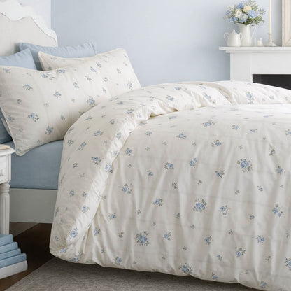 Bianca Fine Linens Vintage Rosebud Lace Reversible Cotton Bedding Duvet Cover Set Blue